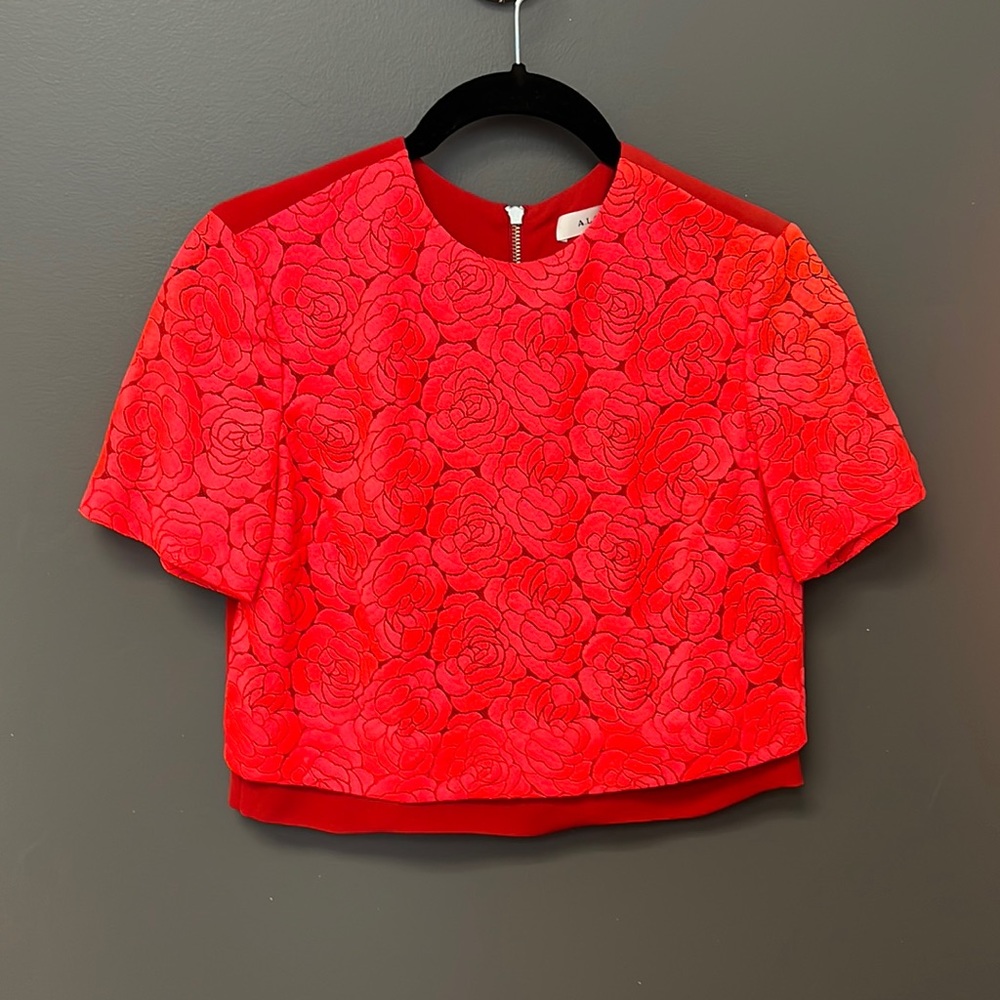 Alc Floral Rose Lace Boxy Red 2 Pink Top